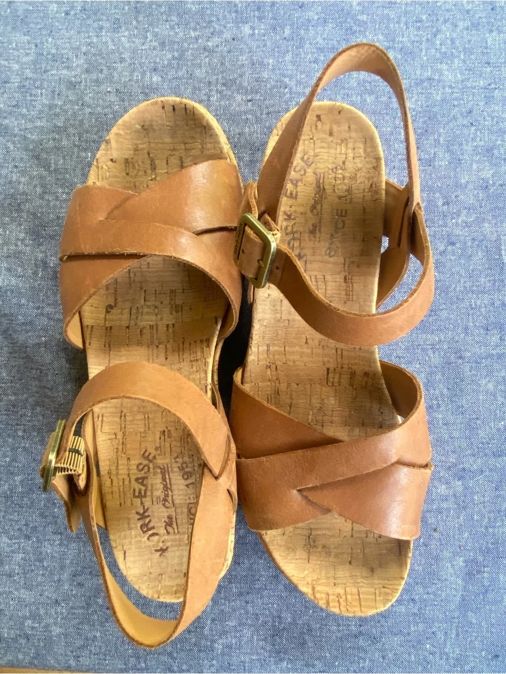 Kork-Ease Brown Leather Cork Wedge Sandals
